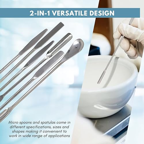 Miniatura 7 de 6 espátulas de laboratorio micro multifunción de acero inoxidable de doble extremo de 9 pulgadas de largo cucharas de cuchara de muestreo utilizadas
