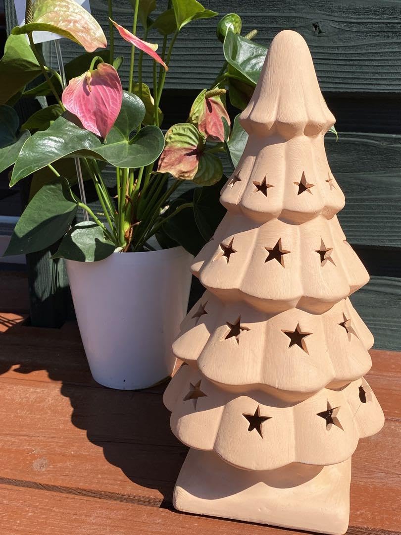 素焼き　テラコッタクリスマスツリー型オブジェ Amazon | ガーデニング 素焼きオブジェ クリスマスツリー 電灯配線穴