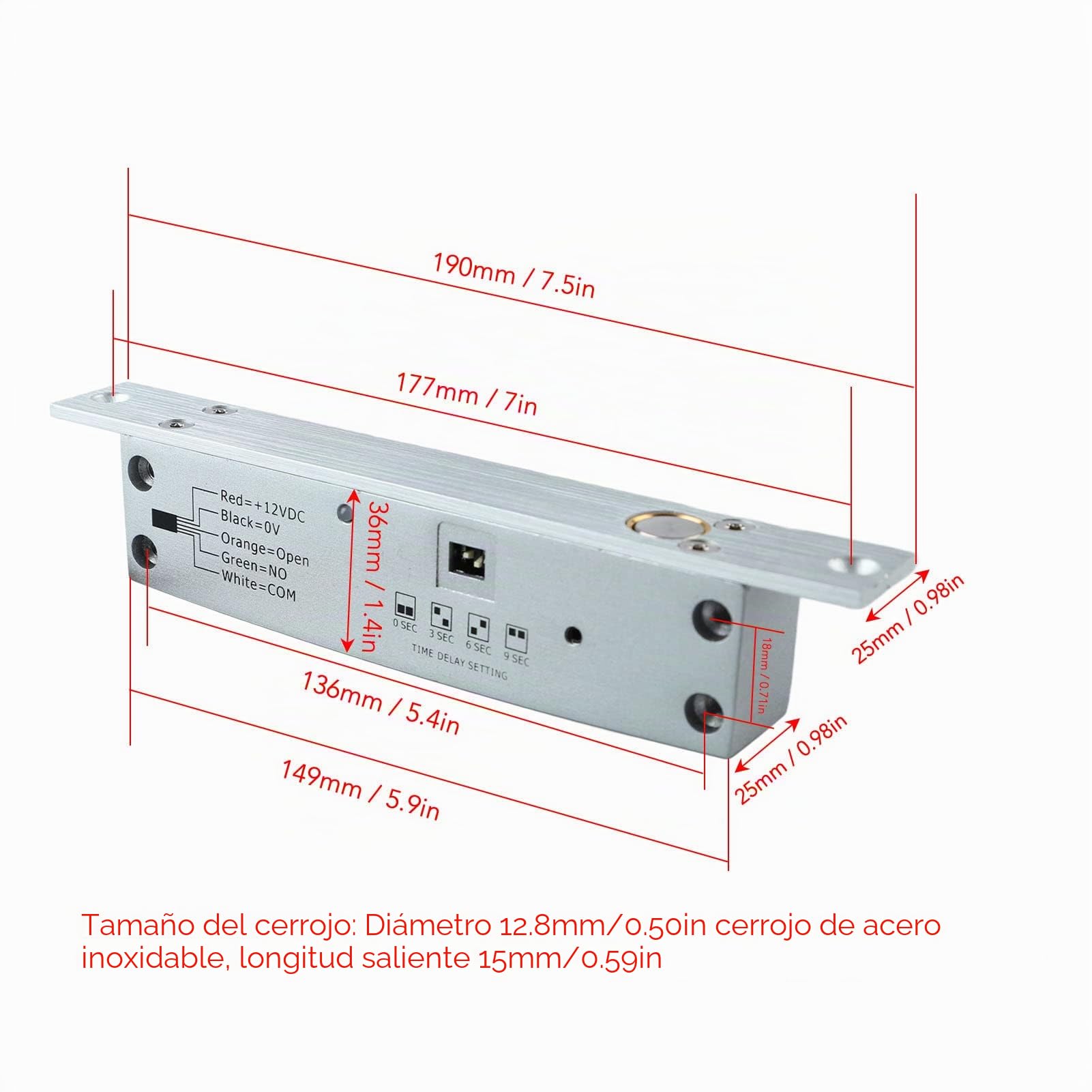 DC12V cerradura eléctrica del perno de la gota, cerradura eléctrica del perno de 5 líneas con el retraso de 4 tiempos, cerradura estrecha eléctrica de la puerta del enchufe (Desbloqueo de apagado)