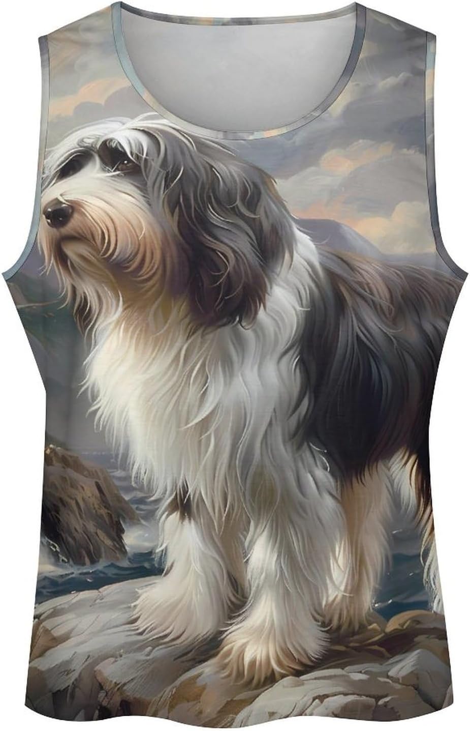 Bearded Collie Men's Tank Tops Sleeveless Muscle Shirts for Men Lightweight Vest Crew Neck T-Shirts