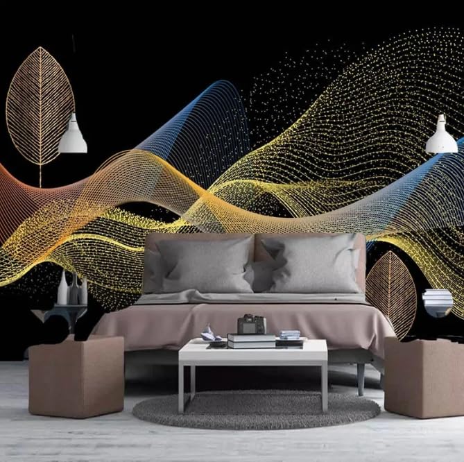 Papier peint photo 3D haut de gamme effet fumée et feuilles d'or pour salon chic