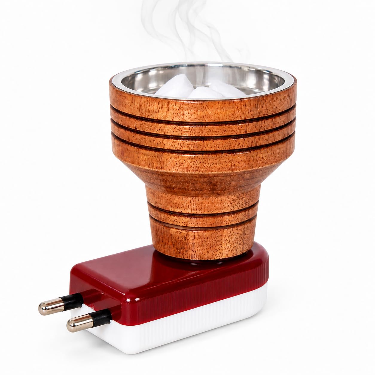AL- FALAH Round Shape Wooden Kapoor Dani - Electric Camphor Burner for Camphor Tablets, Bakhoor, Aroma Oil Diffuser & Incense Burner for Home, Office, Meditation-image-2