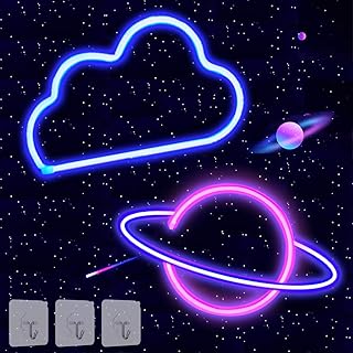 2 Pack Cloud Planet Neon Signs Neon Lights for Wall Decor USB or Battery Operated LED Light Signs for Bedroom, Decorative Neon Light Sign for Christmas, Birthday Party, Living Room, Girls, Kids Room