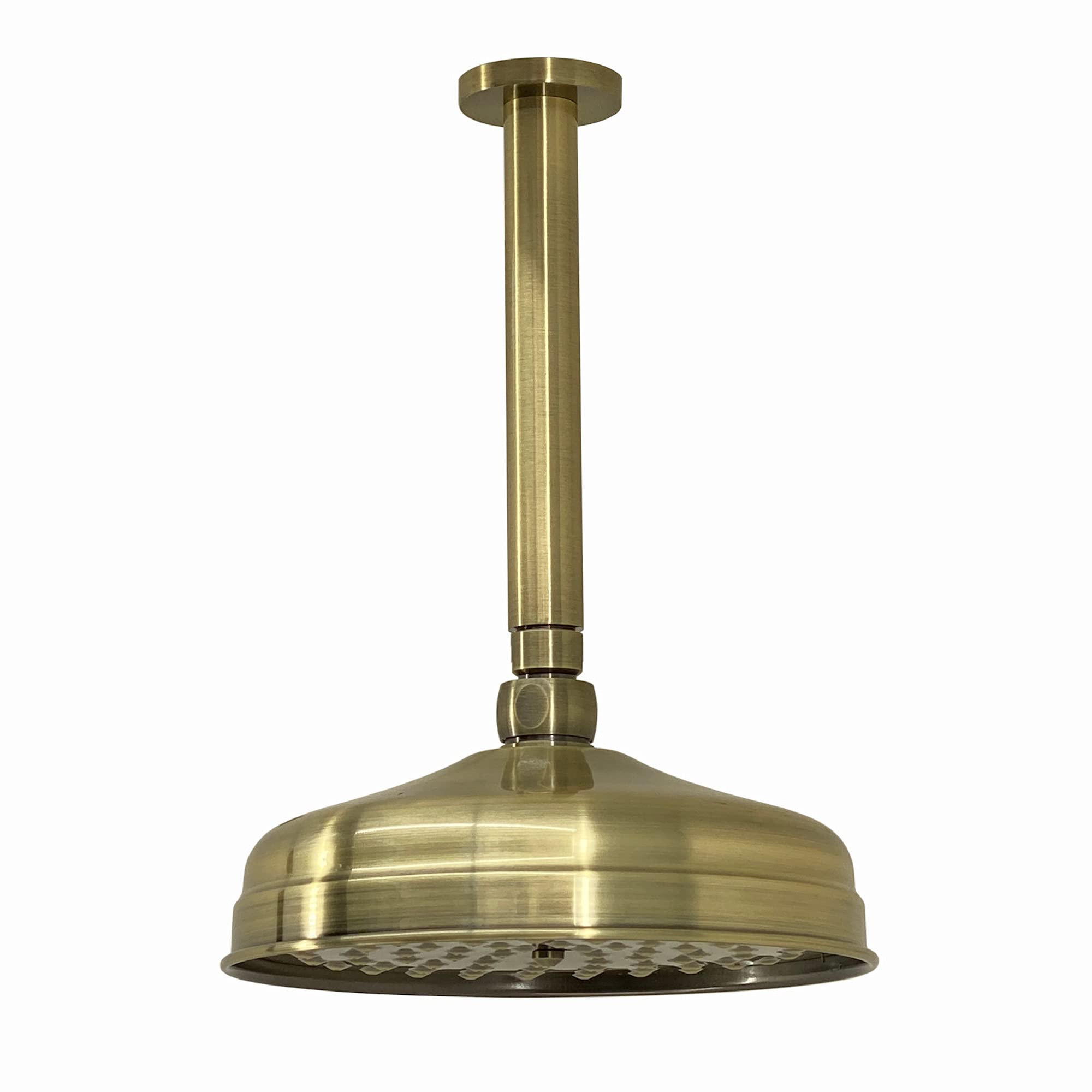 Enki Antique Brass Ra049, 200Mm Traditional Ceiling Mounted Fixed Large Shower Head Solid Brass, 180Mm Shower Arm, Round Rose, Mixer Rainfall Shower, Modern Design Easy Clean & Easy To Install
