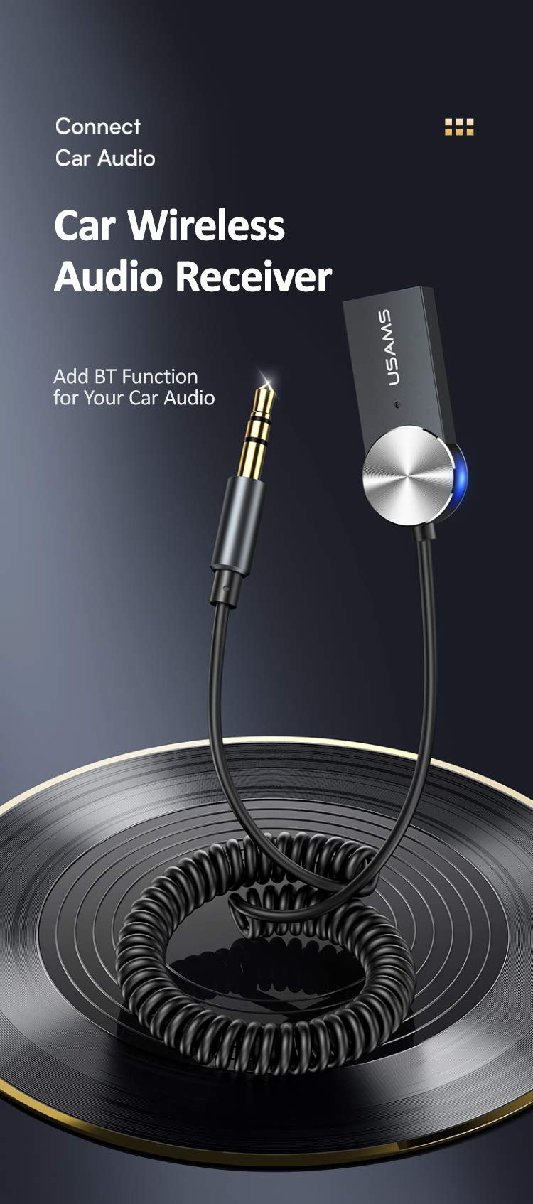LivX Usams Bluetooth 5.0 Receiver Usb Aux Wireless Araç Kiti Telefon Konuşma Müzik Dinleme Ba01 SJ464LVX