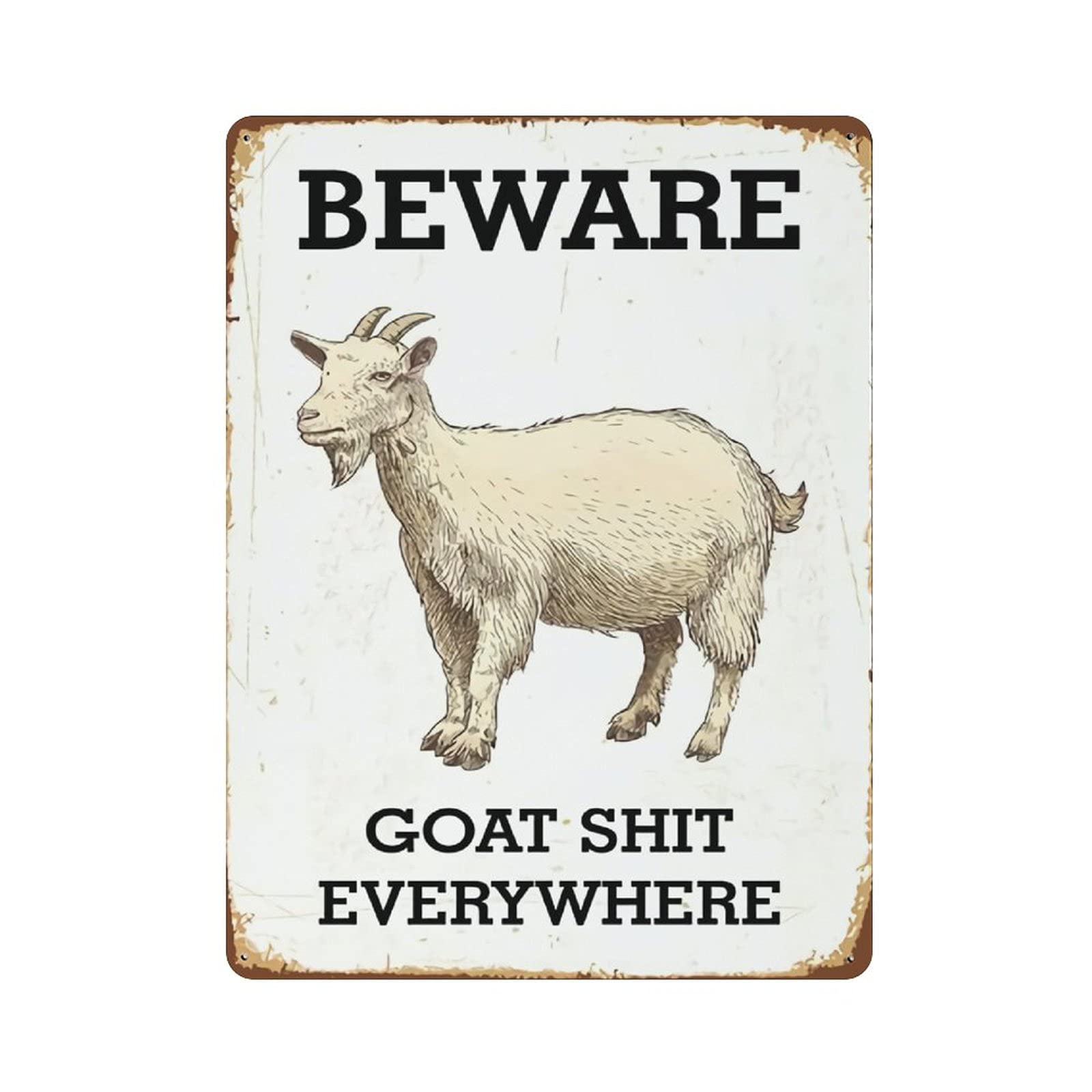 Metal Tin Sign Beware of The Goat Vintage Tin Poster Metal Sign Wall Decoration Country Kitchen Home Garage Decor 16"x12"