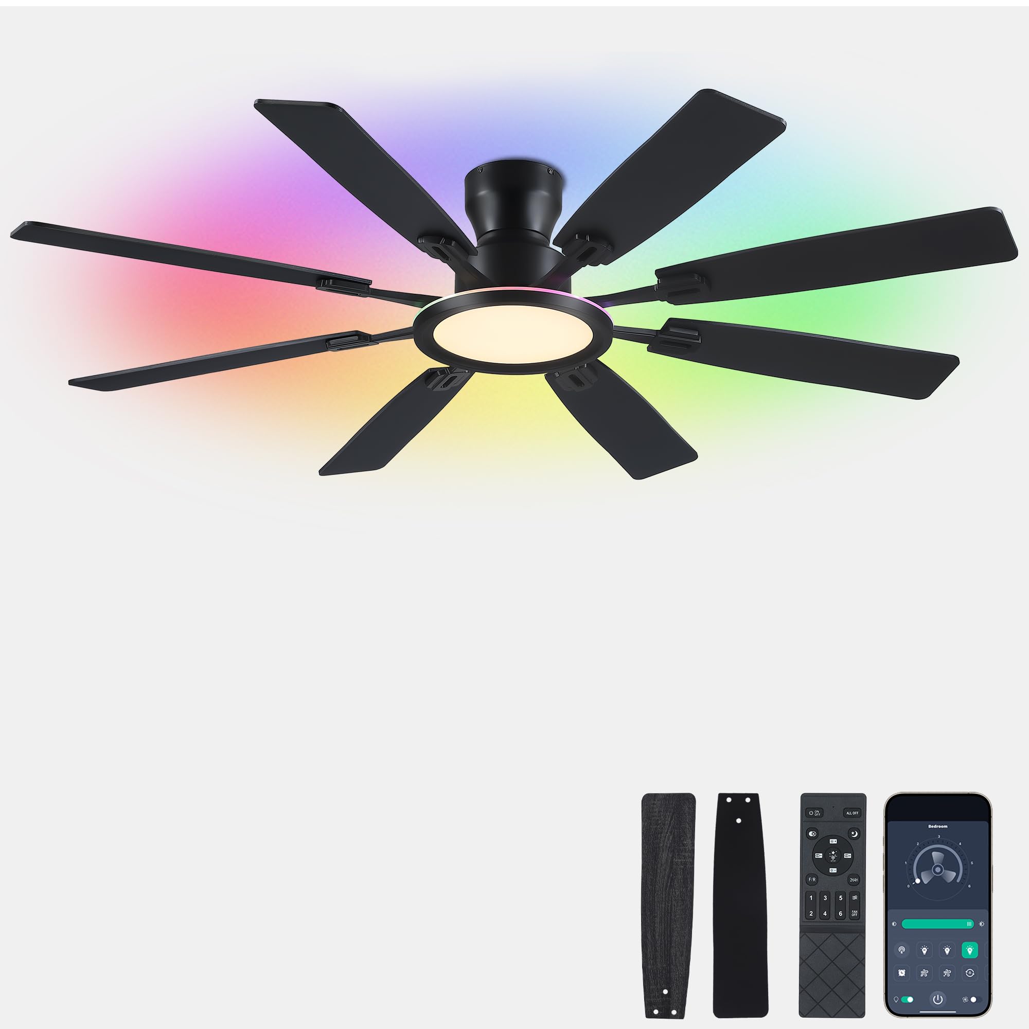 Photo 1 of JSAITEE 60" RGB Ceiling Fan - Low Profile Black