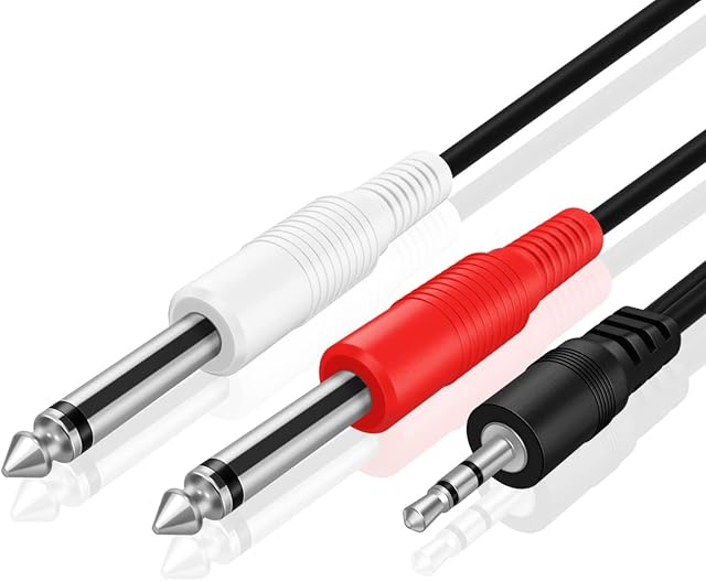TNP 3.5mm Audio Cable to 6.35mm Dual TS Cable 6-Feet TO to TRS Splitter Male Y-Connector 1/4 to 1/8 Audio Cable Stereo to Mono Adapter Cable Breakout Audio Connector