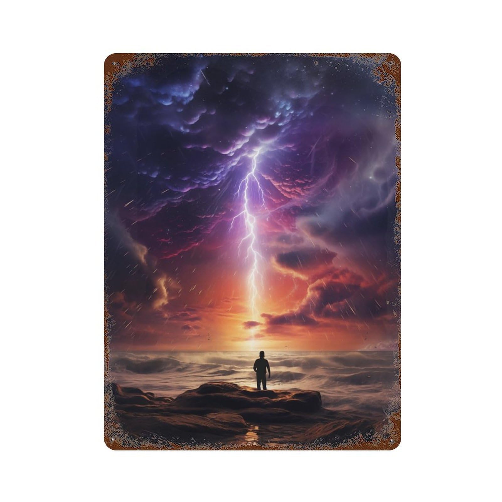 Lightning in The Sky Retro Metal Sign 15.7"x11.8", Classic Wall Plaque for Garage, Pub Or Kitchen