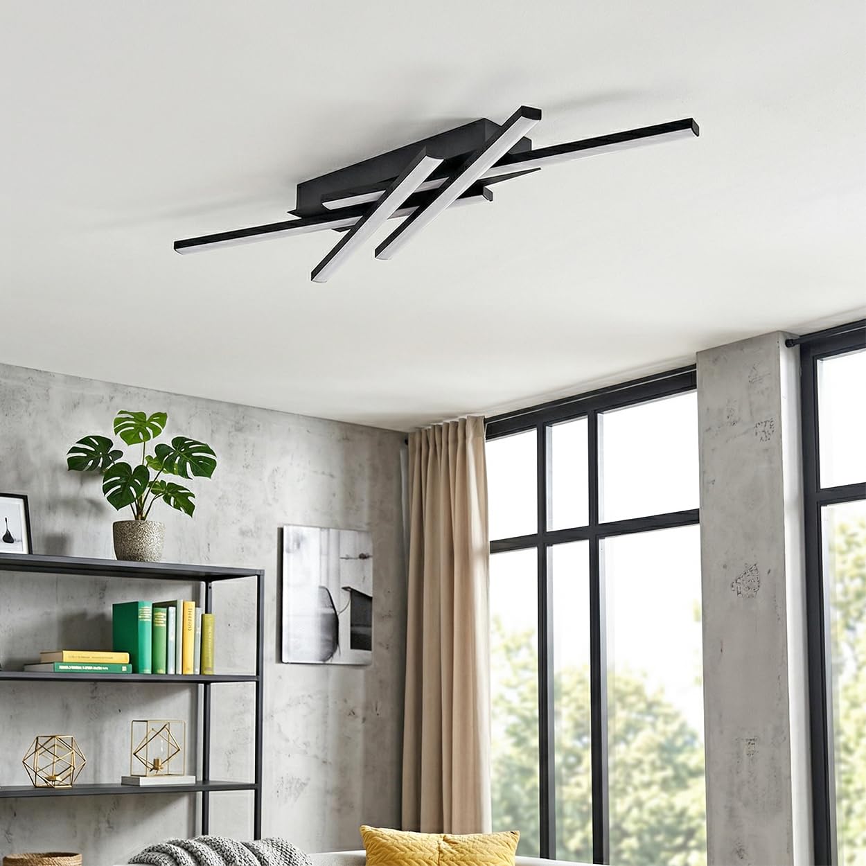 HOFSTEIN Lampa sufitowa LED Velon, ściemniana lampa sufitowa z metalu/tworzywa sztucznego w kolorze czarnym/białym, ściemniana za pomocą przełącznika ściennego, 22,5 W, 2500 lumenów, 4000 K, do