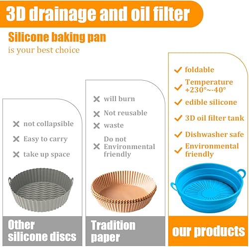 Miniatura 6 de Revestimientos de silicona para freidora de aire 2 piezas plegables mejoradas de 85 pulgadas canastas redondas de silicona para freidora de aire