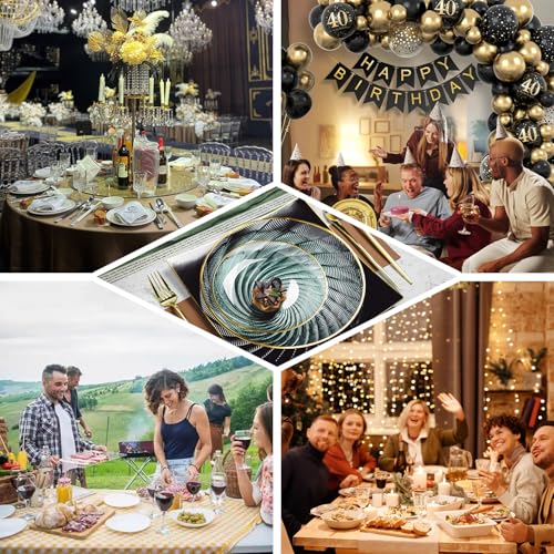 N9R 180Pcs Green Plastic Plates- Disposable Dinnerware Set with Gold Rim for 30 Guests, Include 30Dinner Plate, 30Dessert Plates, 30Cups, 90Silverware for Party & Wedding - Thumbnail 7