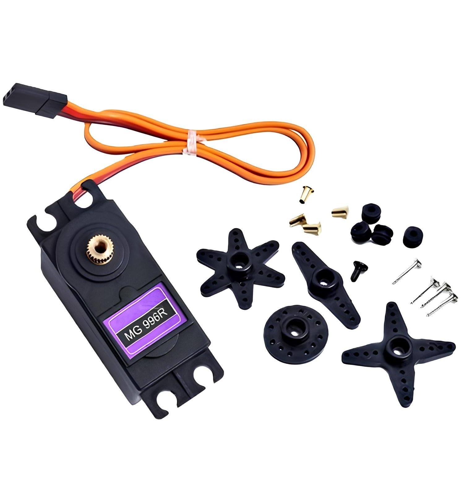 5 x MG 996R Servo Motor 360° Digital de Alto Torque con Engranajes Metálicos, Incluye Accesorios de Montaje y Cable