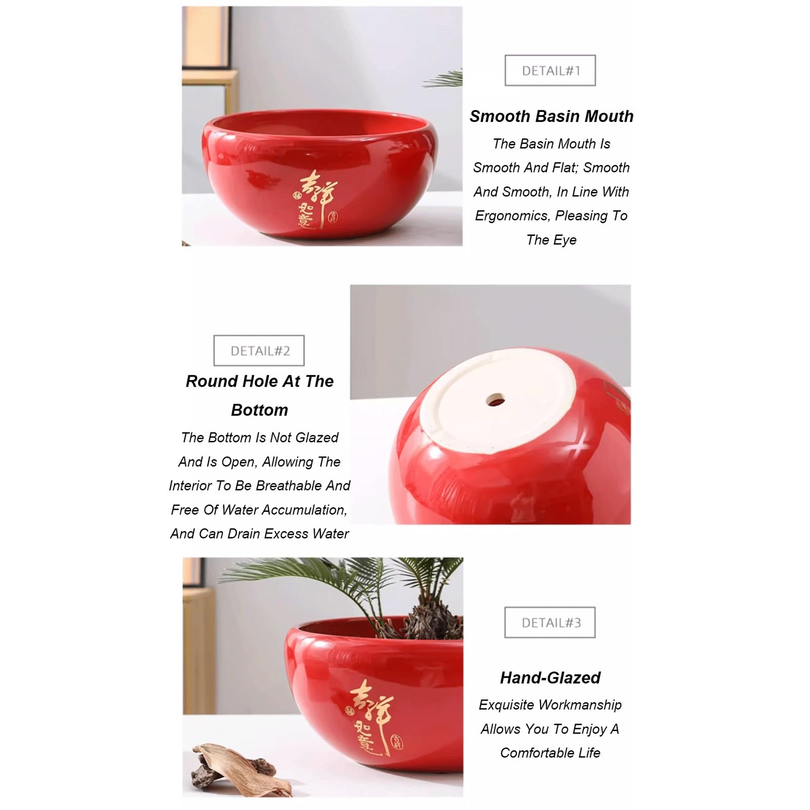 Dekoracyjna ceramiczna doniczka wewnętrzna z otworami drenażowymi i spodkiem z tworzywa sztucznego, okrągła, duża, płaska, na sukulenty, glazurowana ceramiczna doniczka na kwiaty na storczyki na