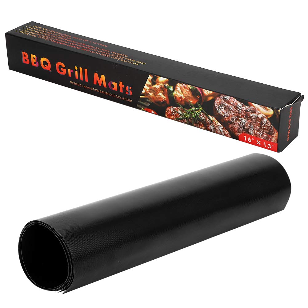 Pilipane BBQ Mat Grill Mat Cooking Pad Reusable BBQ Liner for Outdoor Barbecue and Home Kitchen Use in Black Size 40x33cm 5PCS