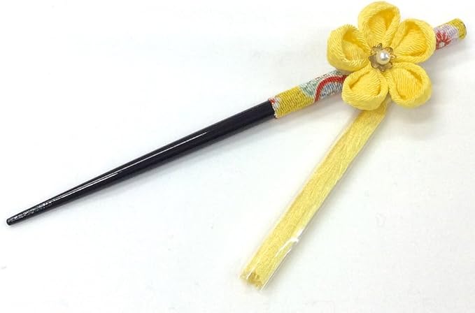 Amazon 花ごころ つまみ細工花ちりめんかんざし 一本挿し 髪飾り 黄 和装小物 通販