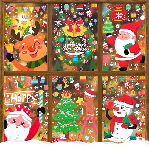 Pegatinas Navideñas de PVC 6 Hojas Ventanas de Navidad Pegatinas Estáticas Reutilizable Navidad para Ventanas Doble Cara para Decoración Navideña 20x30cm