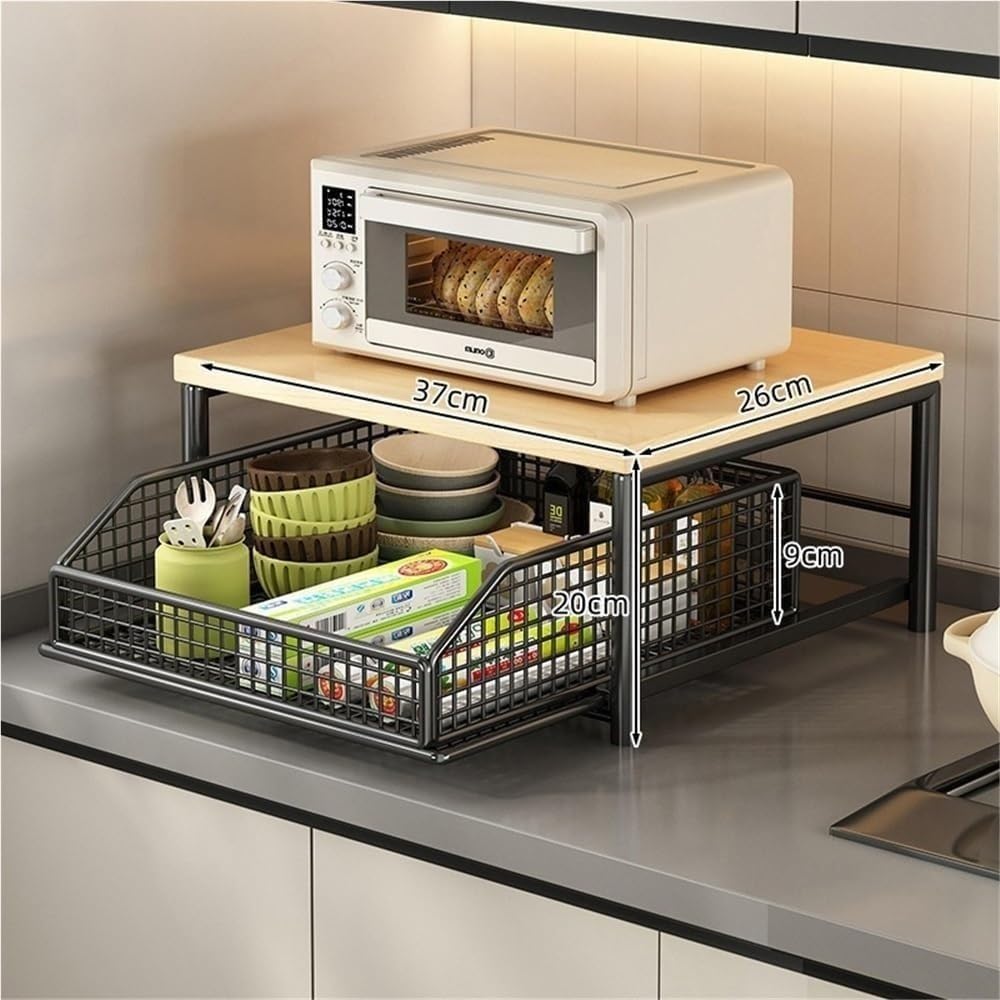 Carro de Cocina de Dos Niveles Organizador para máquina de café con cajones deslizantes Estante de Almacenamiento para encimera Soporte para microondas de Oficina en casa(Black)