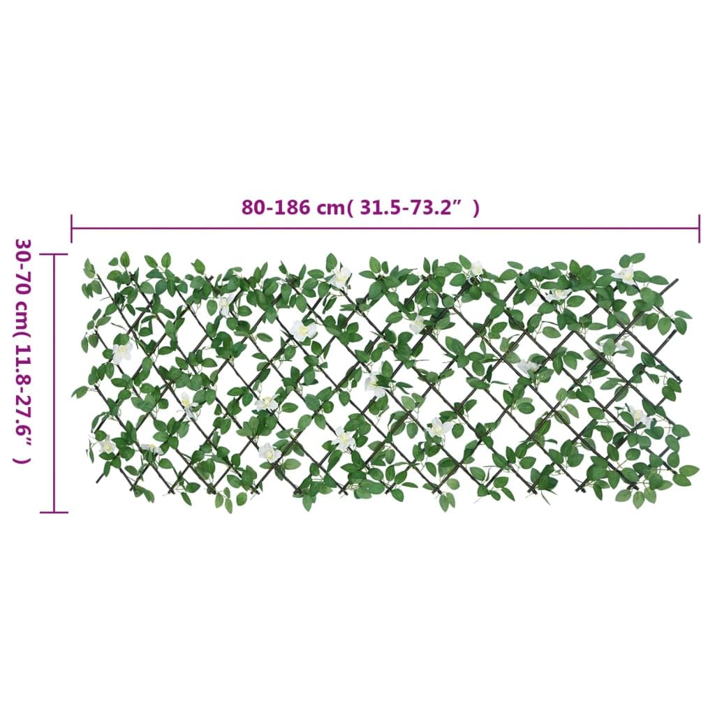 Traliccio Edera Artificiale Espandibile in Legno 186x30cm Giardino | Schermatura protettiva con 612 foglie e 20 fiori per decorare pareti esterne di balcone, terrazzo e recinzione.
