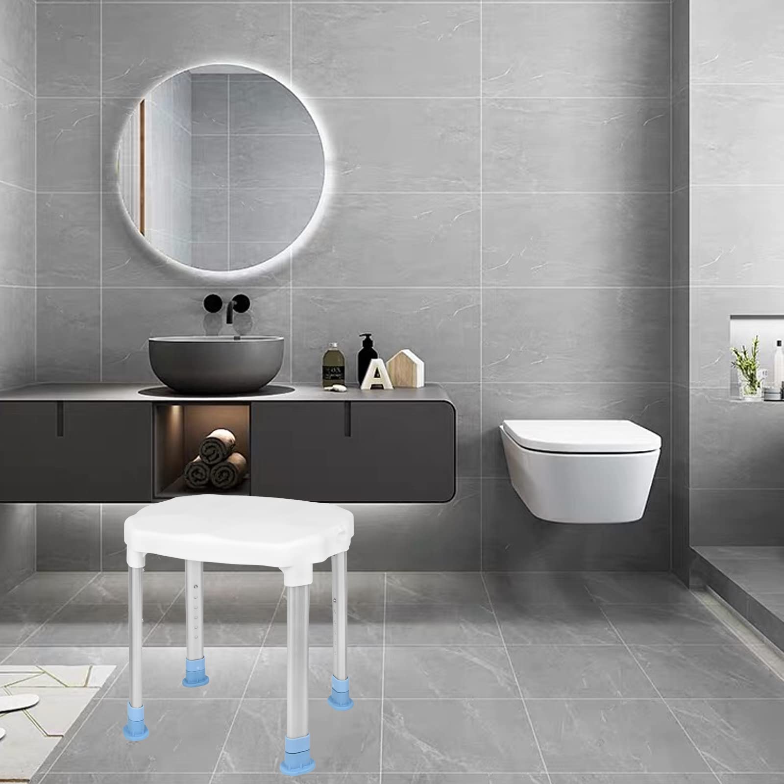 Tabouret de douche, chaise de douche pour personnes âgées, hauteur réglable 74-90 cm, rehausseur de siège de toilette, pieds antidérapants, siège de baignoire, type 11