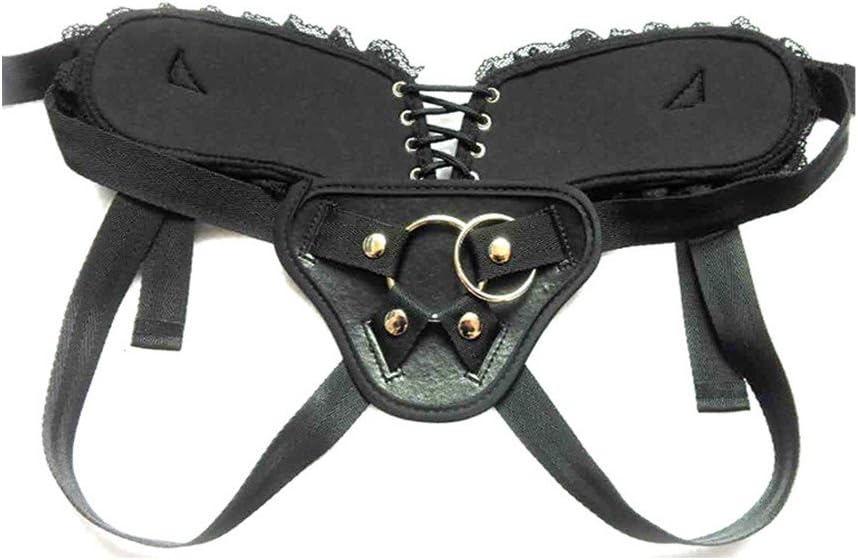Soft Faux Leather Underwear with Adjustable Belt & Double O Rings for Women (black2)