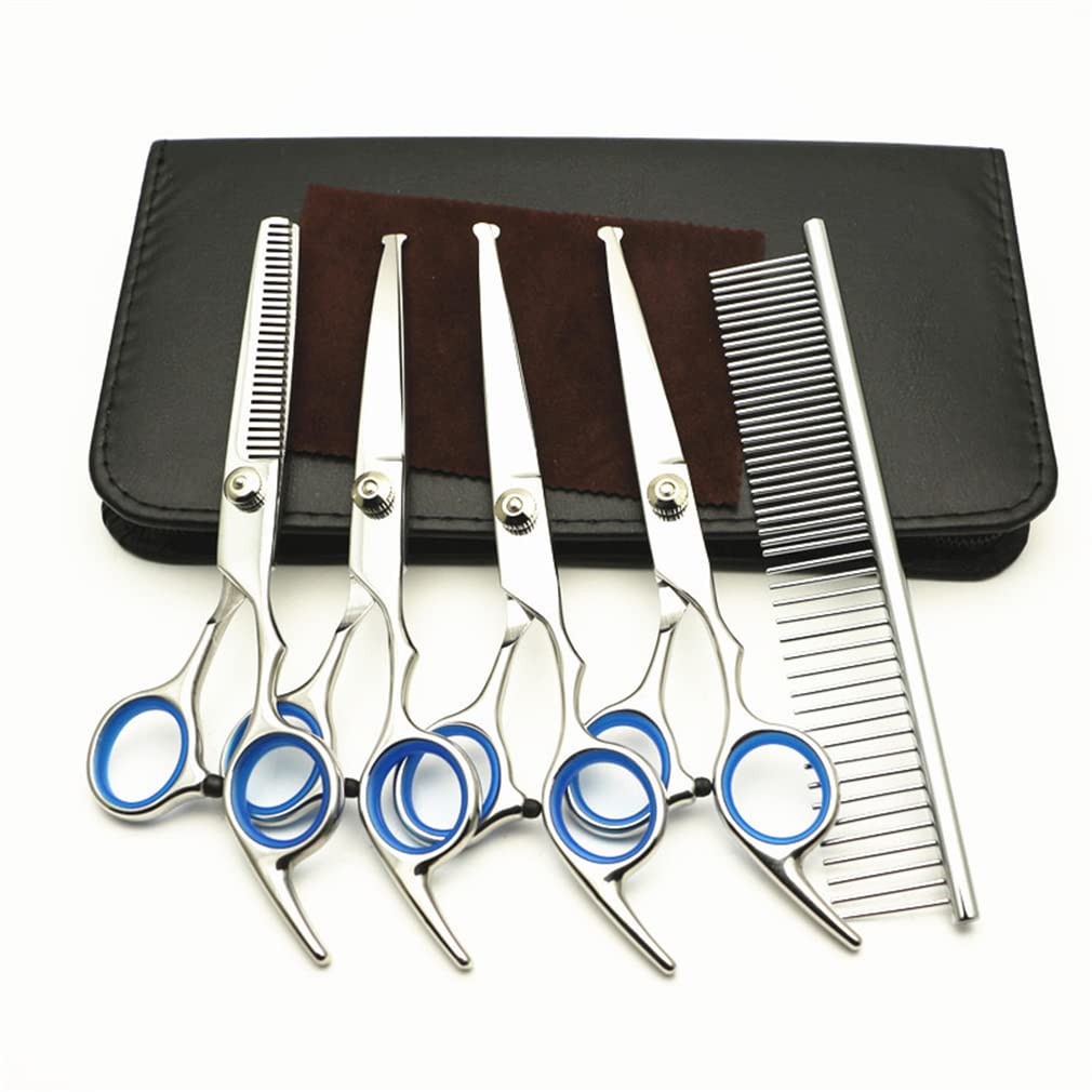 Forbici da 6,0 Pollici per Cani da 6,0 Pollici Set con Punta Rotonda di Sicurezza, Pet Hair Drawnning & Deshedding Shears Dritto con Sacchetto di Cuoio, per Cani Cat Cathes Care,5 Pieces