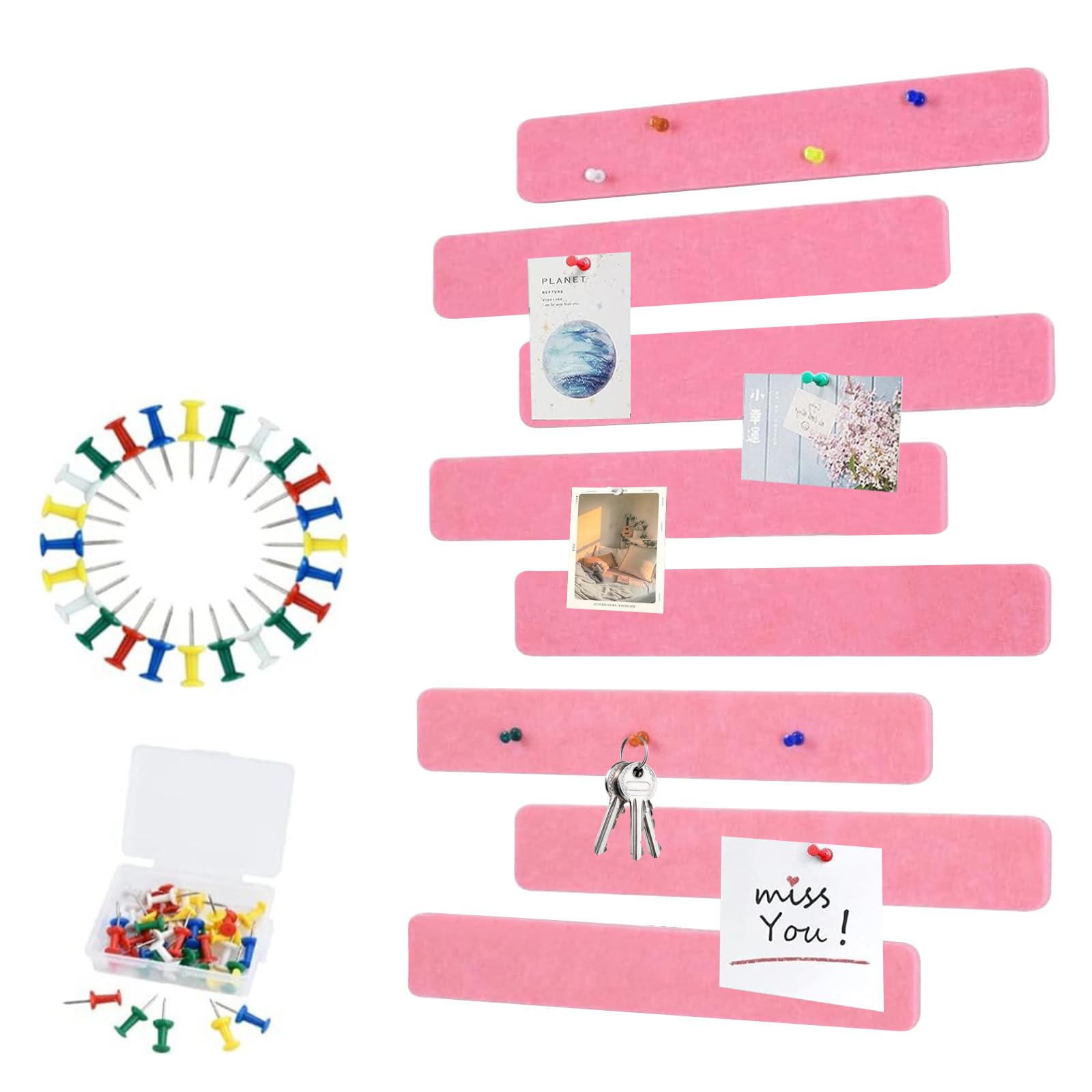 Gkhlg 8 Pieces of Felt Pin Board Strips for Bedrooms Home Offices Pinboard Premium Lightweight Bulletin Board Decorations for Kids Photo Display Notice Boards for Home and Office Use (Pink)