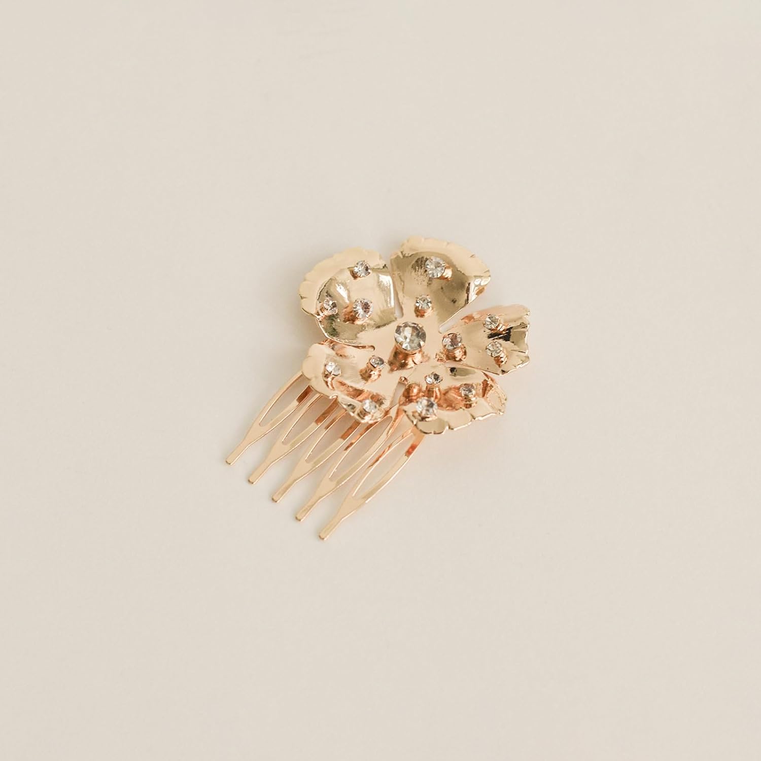 Crystal Flower Hair Side Comb | Polished Gold Finish