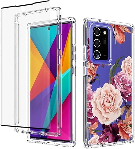 Ueokeird Funda para Galaxy Note 20 Ultra 5G N986U con protector de pantalla de vidrio templado, patrĂłn floral transparente de cuerpo completo para Ueokeird Funda para Galaxy Note 20 Ultra 5G N986U con protector de pantalla de vidrio templado, patrĂłn floral transparente de cuerpo completo para