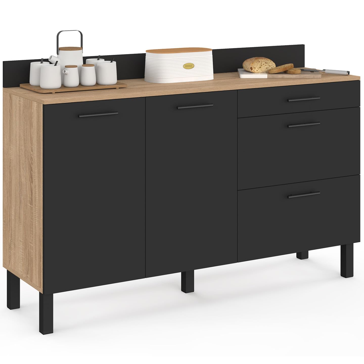 IDMarket - Buffet Bas casserolier de Cuisine 140 cm