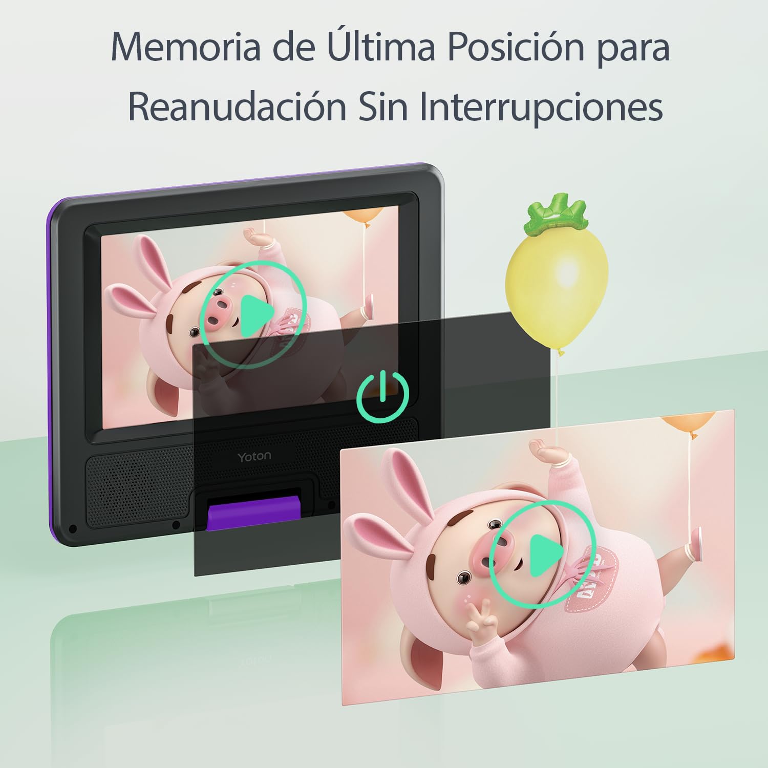 Yoton Reproductor de DVD portátil de 9,5 Pulgadas para niños con Pantalla giratoria HD de 7,5 Pulgadas, Altavoz estéreo, sincronización TV/USB/Tarjeta SD, Morado