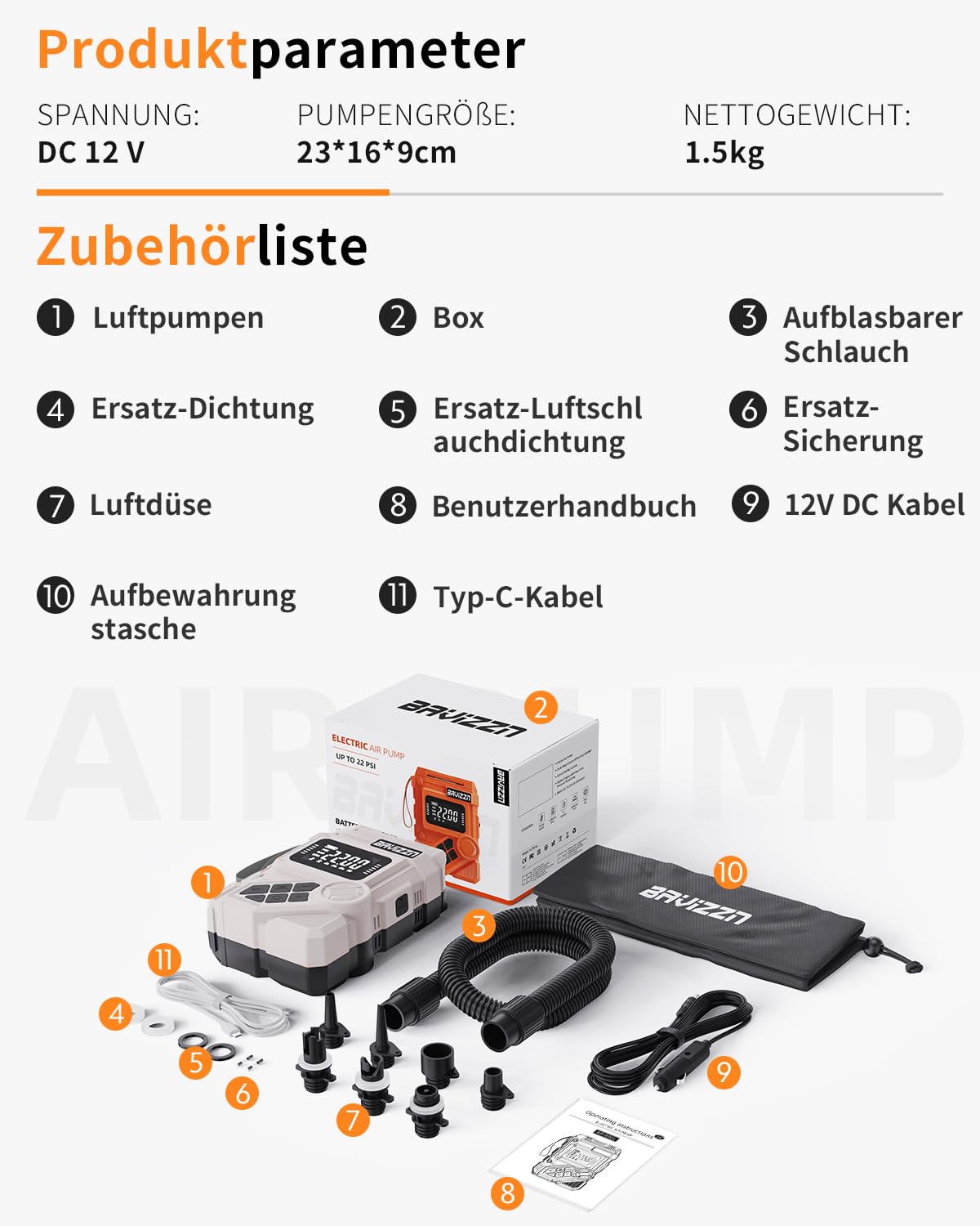Sup Pumpe Elektrische Akku 22PSI Elektrische Sup pumpe Mit Akku 59.2WH 12DC Typ-C-Anschluss Inflator & Deflator für Paddle-Board,Boot,Kayaks,Wassersport