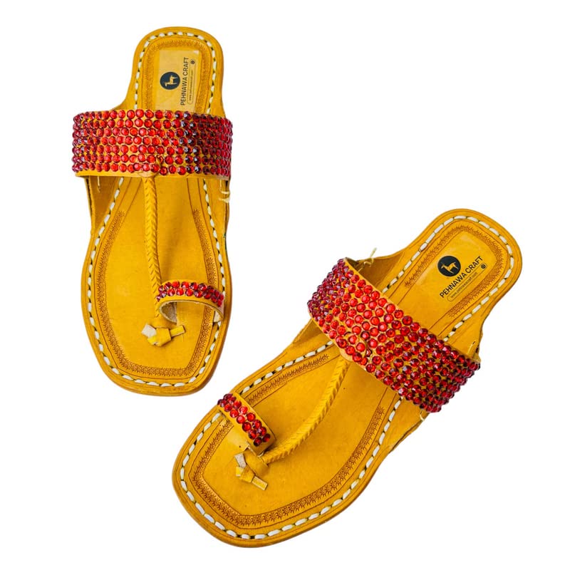 Ruspberry Red Original Kolhapuri ethnic flats for Women Leather fancy