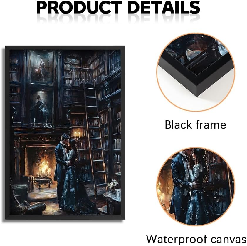 Black Framed Dark Academia Wall Art Dark Library Painting Poster For Halloween Victorian Gothic Room Wall Decor-Vintage Goth Art Canvas Prints Picture Hang To Bedroom
