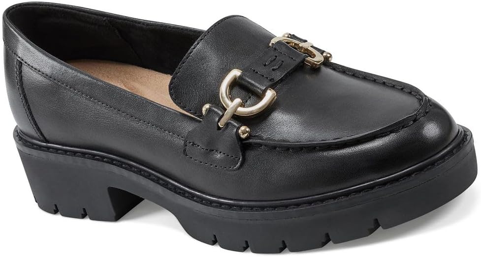 Easy Spirit Women's Kinndle Loafer, Black Leather, 8.5