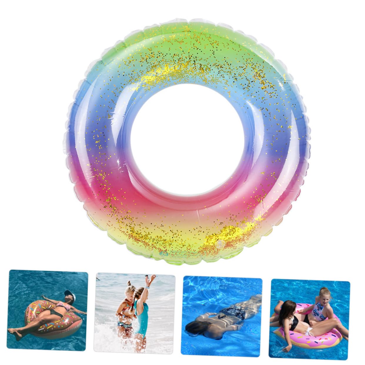 LIOOBO 1Pc Sequin Inflatable Swim Ring Fun Pool Float for Adults for Beach River Pool Parties Easy to Inflate Sparkling Color Changing Effect