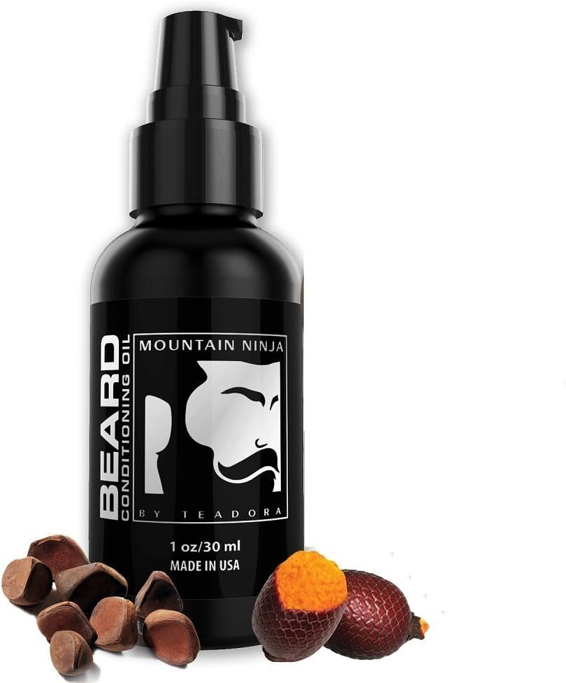 Moutain Ninja Dry Skin Beard Oil & Comb Set, Hand Crafted Blend of Exotic Essential Oils from Buriti Babassu Brazil Nut Rosehip Argan Maracuja Makes The Best Beard Oil for Dry and Sensitive Skin