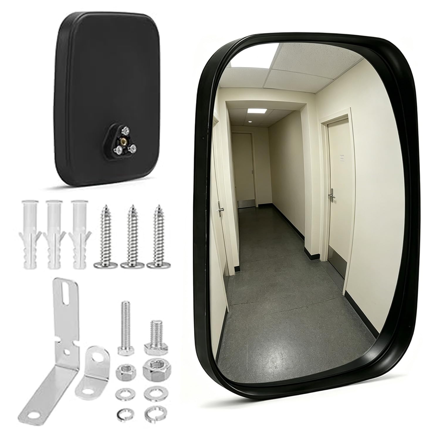 Verkehrsspiegel Viereckig 19 x 16 cm, Konvexspiegel Verstellbarer Weitwinkel Innen Außen, Convex Traffic Mirror Square Sicherheitsspiegel für Garage Ausfahrten Parkplatz Geschäfte Krankenhaus