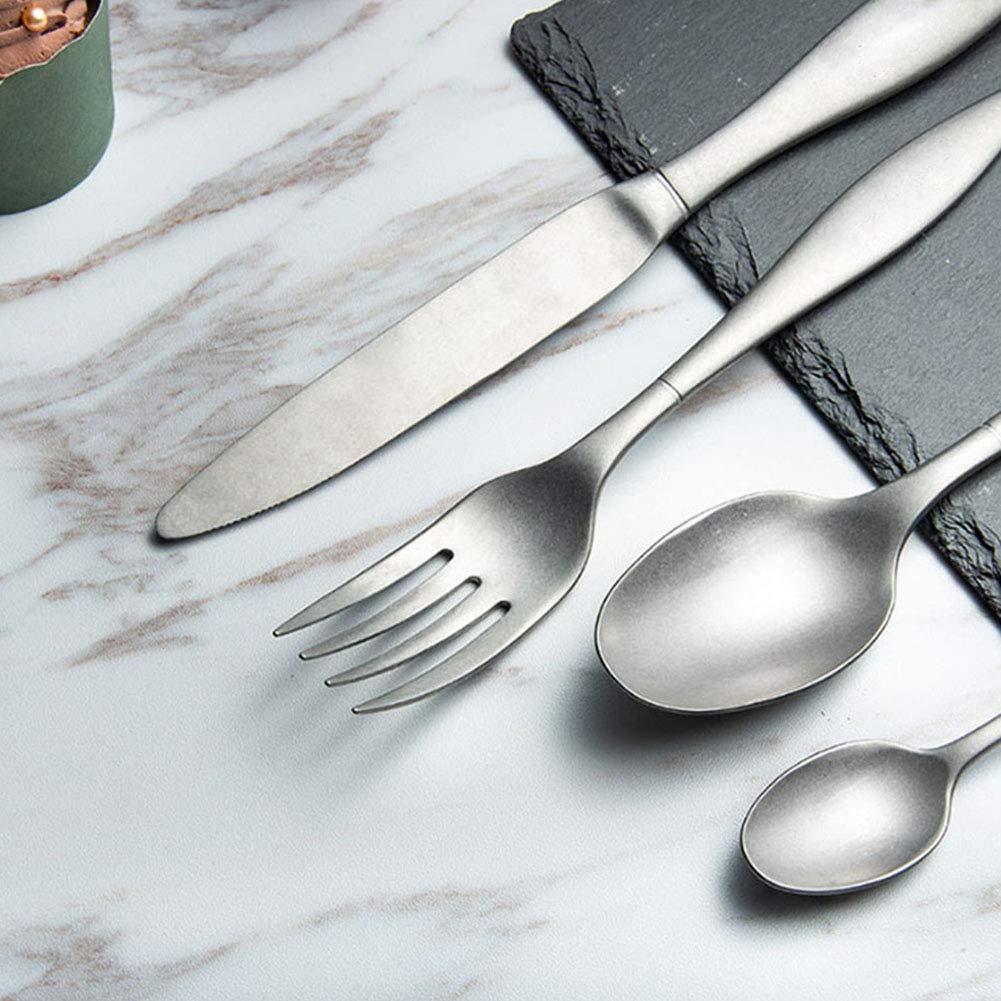 Besteckset 16-teiliges Edelstahl-Titanbeschichtetes Besteck-Set für 4 Personen, Mattes Silbergeschirr, Geschirr-Set mit Messer/Gabel/Löffel/Teelöffel, Retro-Design,Silber (Silber)