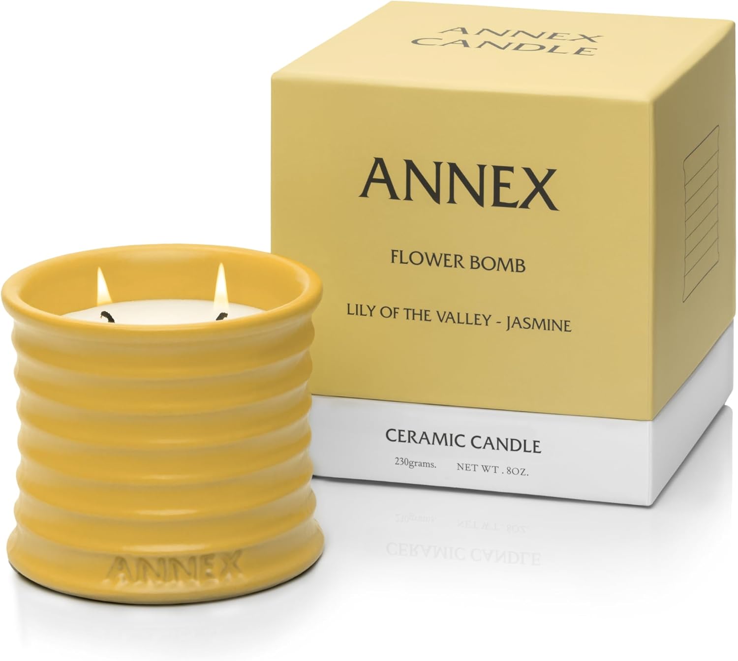 Scented Luxury Candles in Handmade Ceramic Jars, Soy Wax | Flower Bomb  Lily of The Valley & Jasmine, Large Candle | Non Toxic, 2 Wicks, Reusable Yellow Jar | Natural Spring Aromatherapy for Women