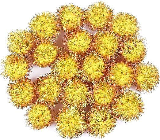 Pompon Soffici Bianchi Con Strisce Argentate - 100 Pezzi Da 15mm Per Fai Da Te E Cucito Creativo