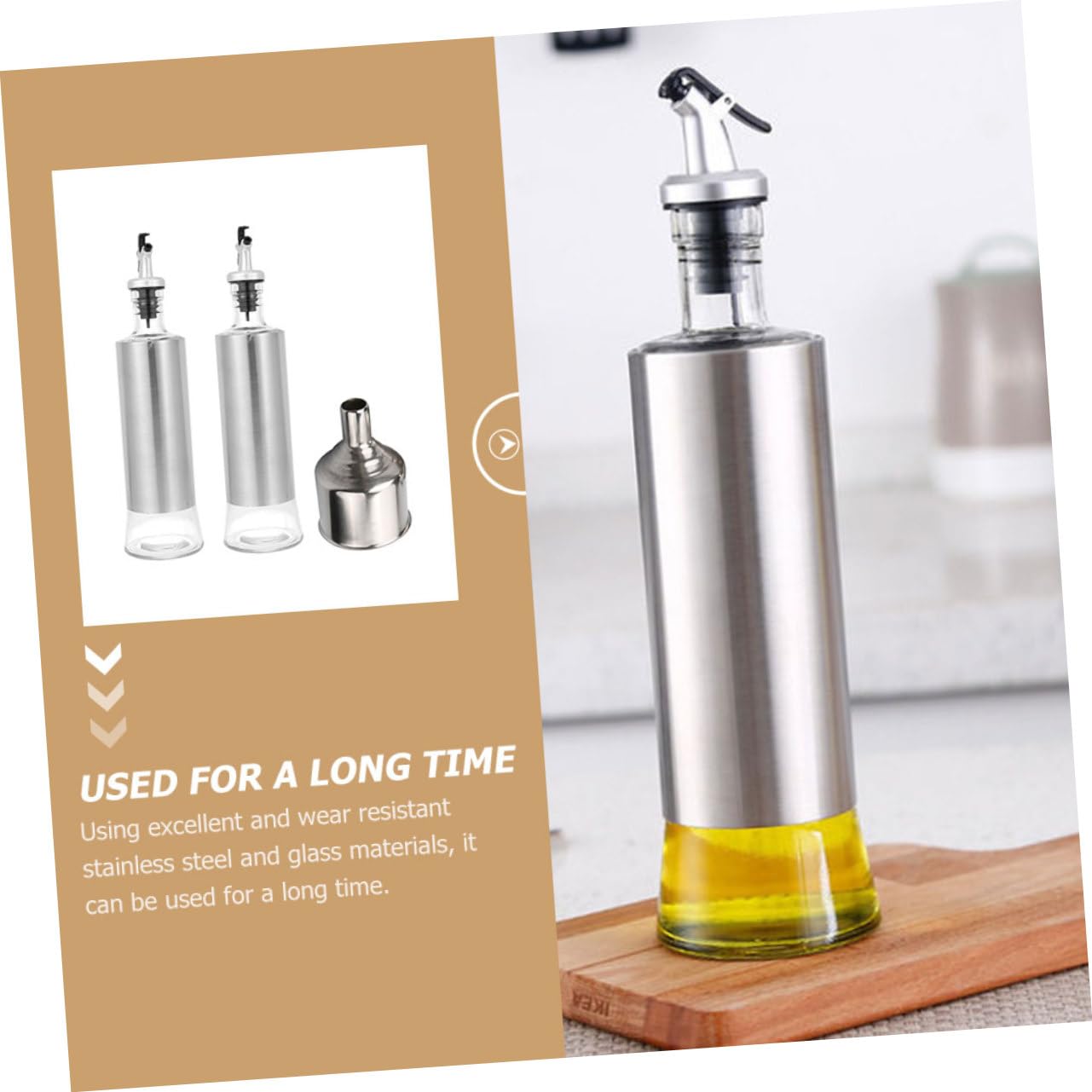 Botellas Para Condimentos Botella Dispensadora De Aceite Recipiente Para Vinagre Para Cocina De Material De Acero Inoxidable y Vidrio