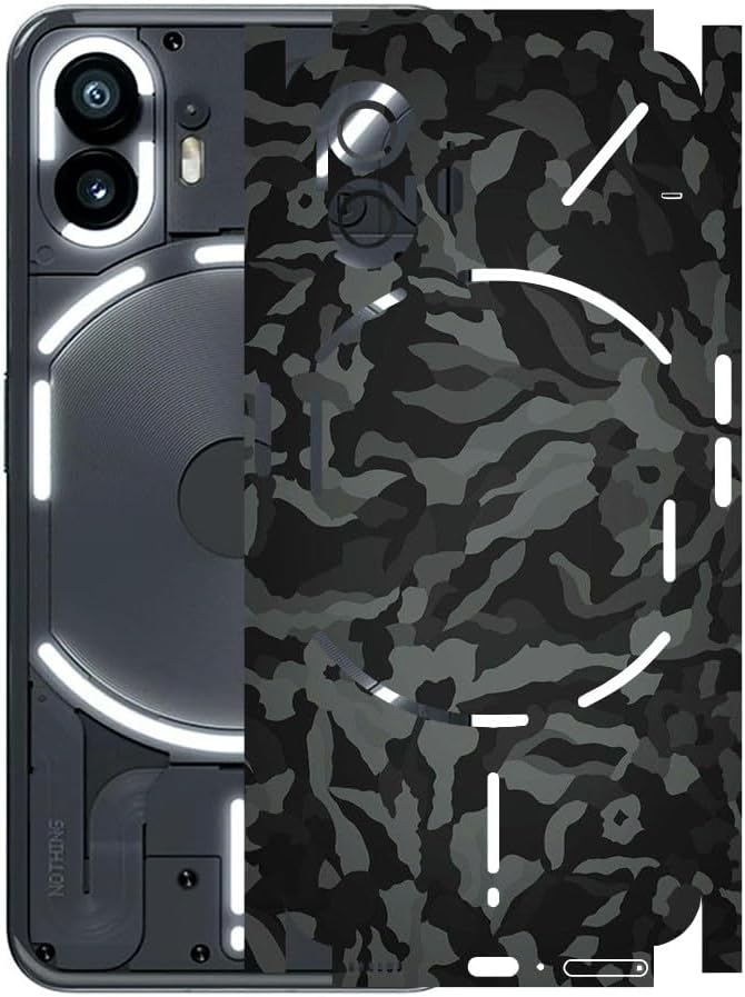 AtOdds - Nothing Phone 2 - Mobile Back Skin Sticker - Lamination - Rear Screen Guard Protector Film Wrap (Coverage - Back+Camera+Sides) (Design - Black Camo)