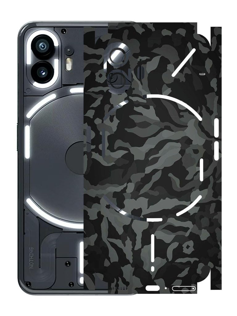 AtOdds - Nothing Phone 2 - Mobile Back Skin Sticker - Lamination - Rear Screen Guard Protector Film Wrap (Coverage - Back+Camera+Sides) (Design - Black Camo)