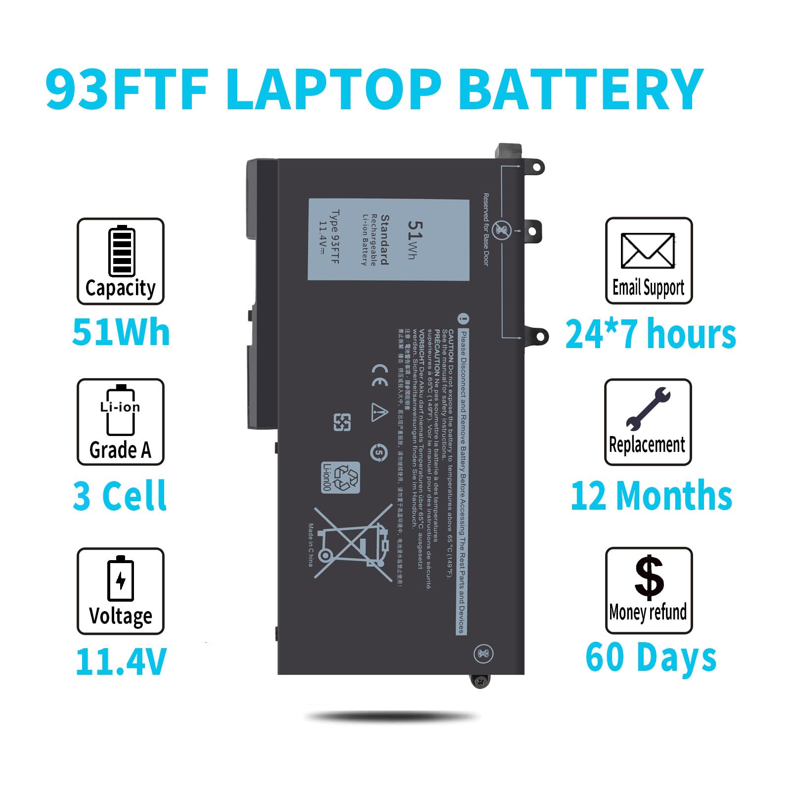 Amazon.com: 51Wh Type 93FTF Battery for Dell Latitude 5580 5480