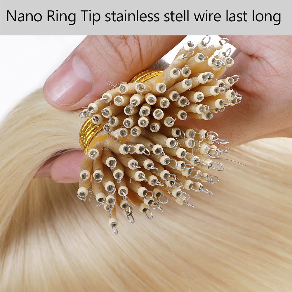 SEGO Extension Microring Capelli Veri Fili Anelli Invisibili 50 Ciocche - 50cm 50g 100% Remy Human Hair Balayage a Anellini #70 Bianco