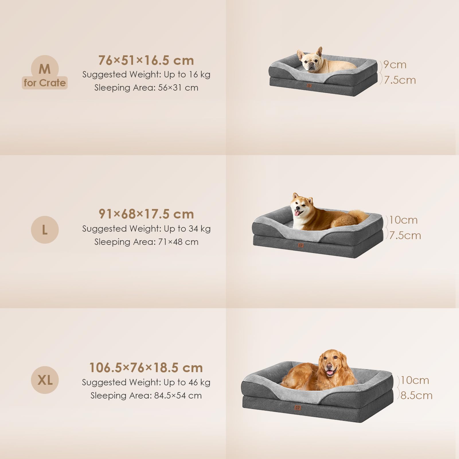 EHEYCIGA Memory Foam Cuccia Cane Interno Taglia Grande, Impermeabile Divano per Cani Sfoderabile e Lavabile, Letto per Cani con 4 Bordi Rialzati, Grigio Scuro, 91x68x17.5cm
