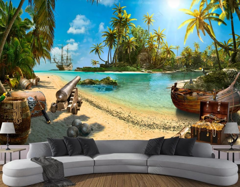 Papier peint intissé paysage pour masquer un mur abîmé de salon - 3