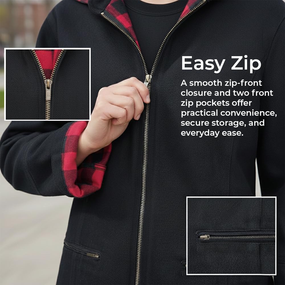 SAGEFINDS Women’s Black Denim Jacket with Detachable Hood and Flannel Lining - Image 5