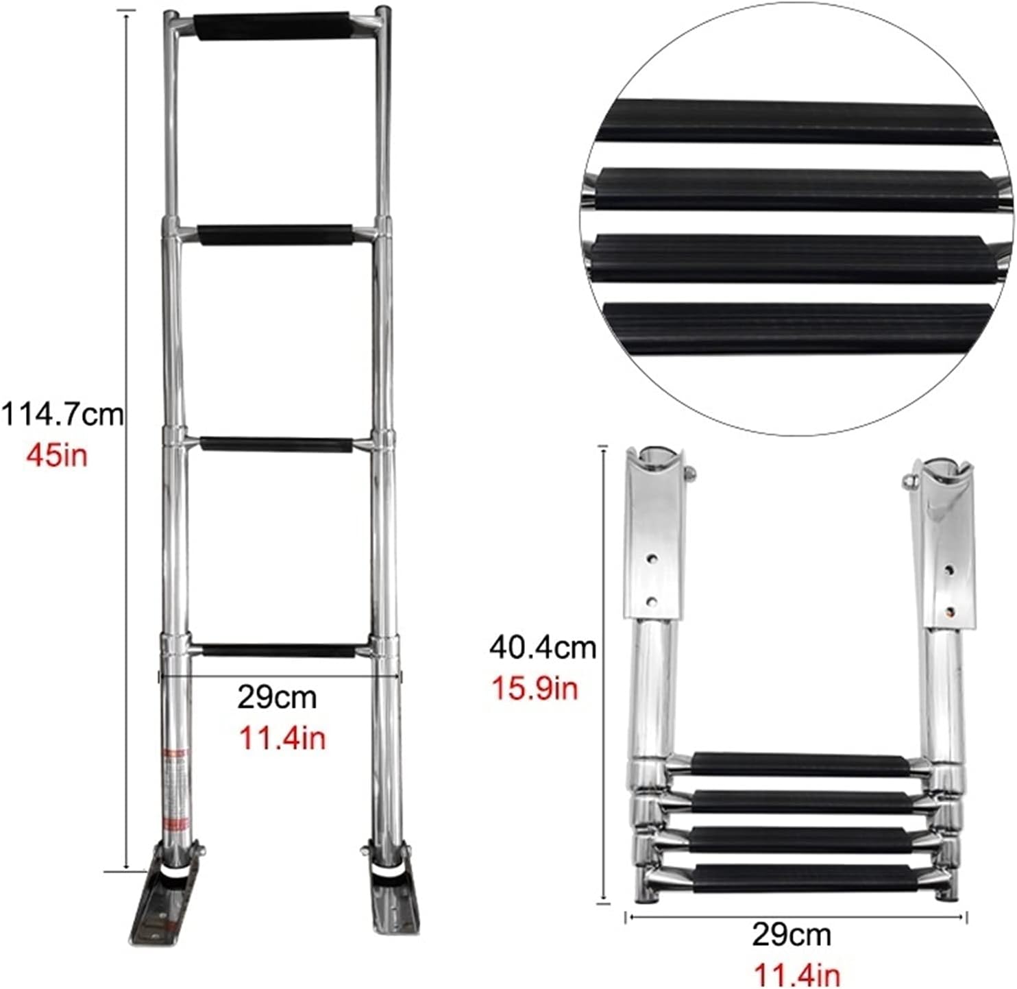 4 Step Boat Ladder Foldable, Wide Steps Stainless Steel Telescoping Ladder Swim Step for Marine Yacht Swimming Pool Deck, Easy to Install